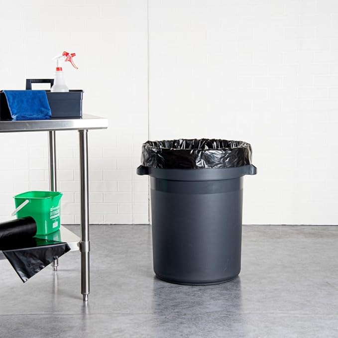 Restaurantware RW Clean 45 Gallon Trash Bags 100 Heavy-Duty Garbage Can Liners - Fits 40-45 Gallon Trash Cans Stretchable Black Plastic Bin Liners With Star Seal Bottom