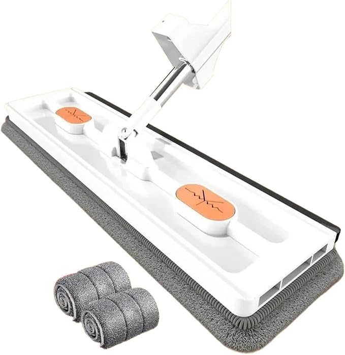 Large Flat Mop Self-contained Slide Microfiber Floor Wet and Dry for Cleaning Floors Home Tools(White mop 2 rag)