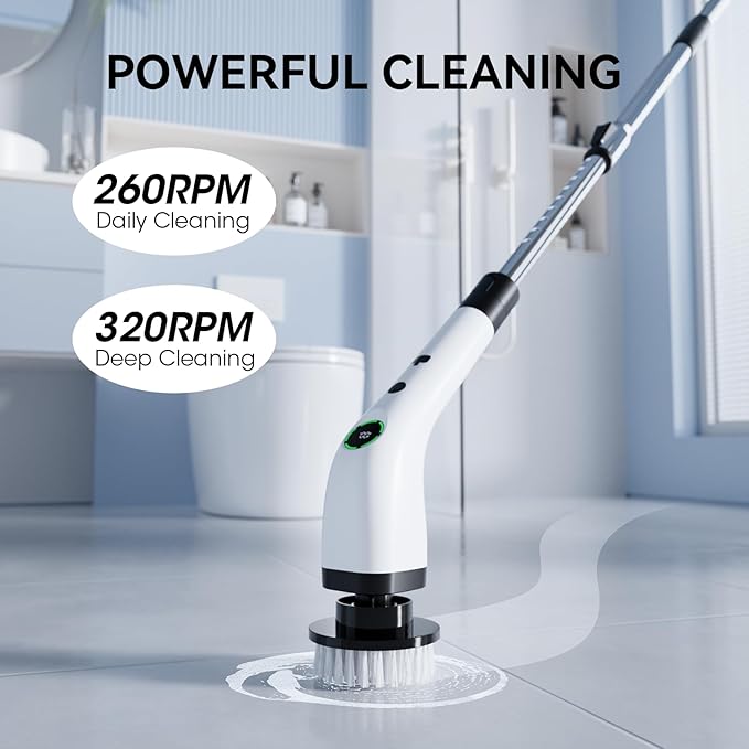 Electric Bathroom Cleaning Brush Cordless Spin Scrubber Full Body Waterproof IPX7 with Adjustable Handle 8 Replaceable Brush Heads for Bathtub/Kitchen/Window/Home -SD-CTB01
