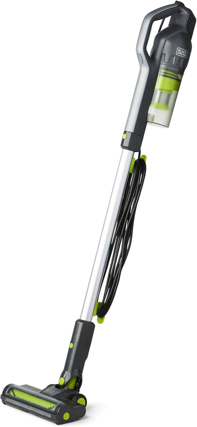 BLACK+DECKER BDXMSV009G Stick Vacuum Cleaner Brush-Bagless Corded 480-Watt Motor Power Suction 16kPa Swivel Steering Unlimited Runtime Green/Gray