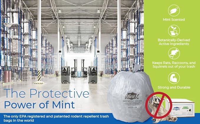 Mint-X Rodent Repellent Trash Bags 1.3 Mil Flat Seal 47 Height x 43 Length Clear (Pack of 100) (MX4347XHC)