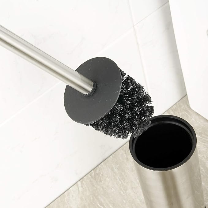 BGL Toilet Brush Holder Brushed Nickel Stainless Steel 304 Brushed Nickel Round Freestanding Toilet Bowl Brush and Holder for Bathroom