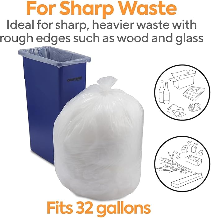 AccuFit 32 Gallon Trash Bag 33 x 44 Low Density 1.1 mil Clear 200 Bags/Box