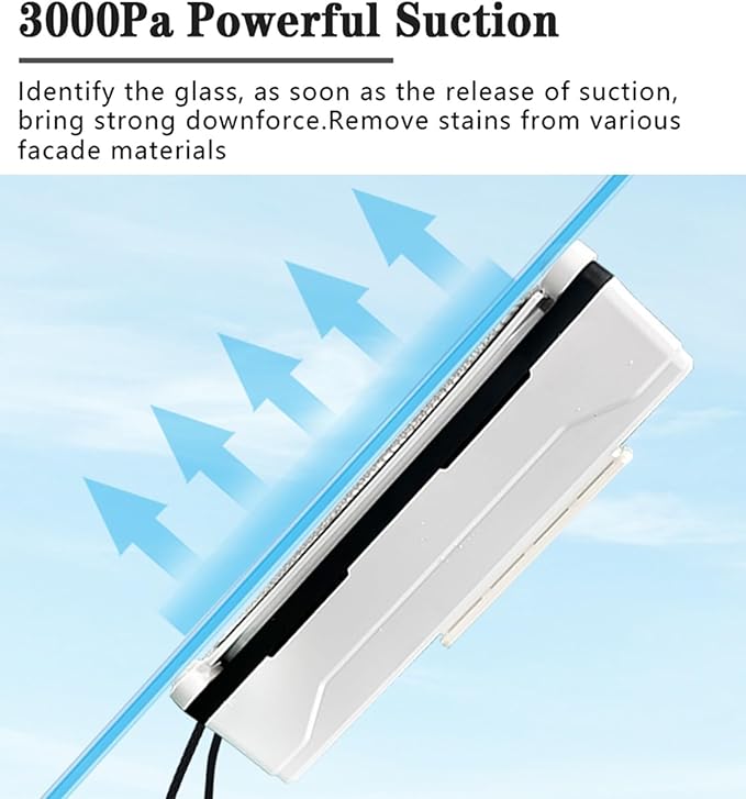 Ultra-Thin Smart Window Cleaning Robot with 50ML Auto Dual Jet Two-Way Water Tank 3000Pa Strong Suction APP &amp Remote Control Outdoor/Indoor High Rise Windows Electric Robot Glass Cleaner