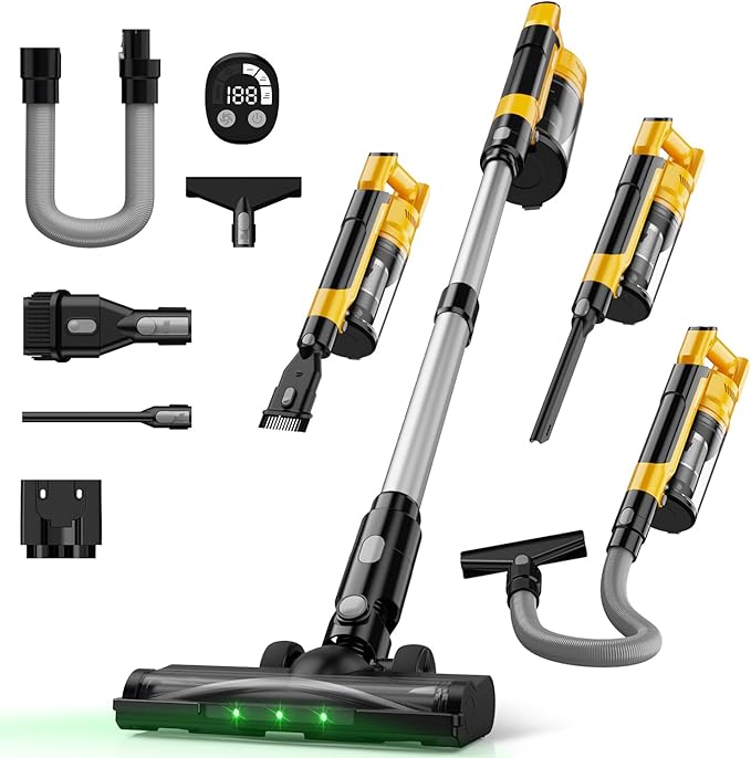 Cordless Vacuum Cleaner for DeWalt 20V Battery 7-in-1 Lightweight Stick Vacuum with HEPA Filter 35KPA Suction 350W Brushless Motor 3 Modes for Carpet Floor Car (Battery Not Included)