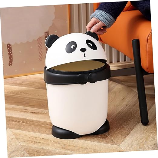 Cartoon Panda Trash Can with Cover for Small Compact Garbage Bin with Odor Prevention Cute Animal Wastebasket for Office Kitchen Bedroom Use