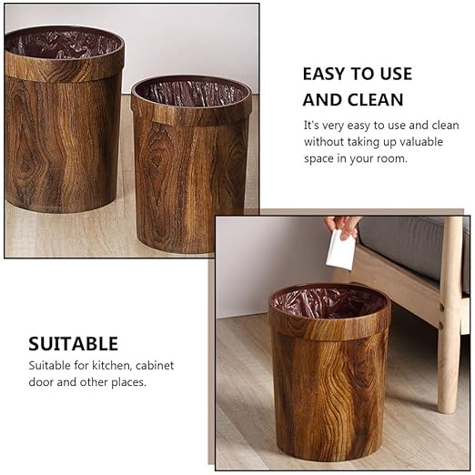 LIFKOME Wood Trash Can Round Wooden Wastebasket Rustic Wastebasket Bin for Home Office Kitchen 4.3 Gallons 25 X 31.5 CM