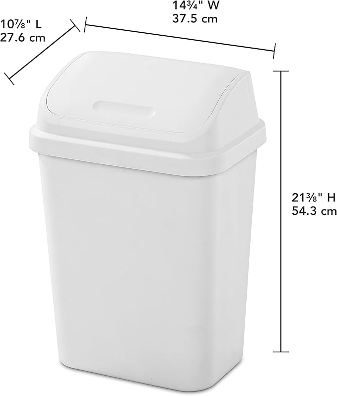 Sterilite 7.8 Gallon SwingTop Wastebasket with Lid Medium Sized Plastic Trash Can for the Kitchen with Swinging Lid White 6-Pack