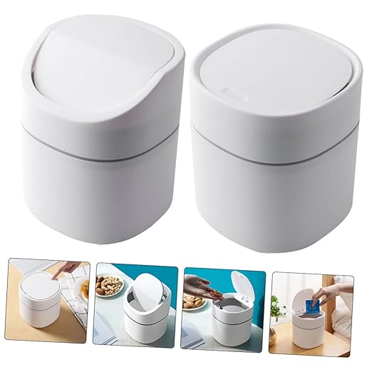 PRETYZOOM 2pcs Mini Countertop Trash Can Portable Small Waste Basket Lid Desk Trash Can for Kitchen Office