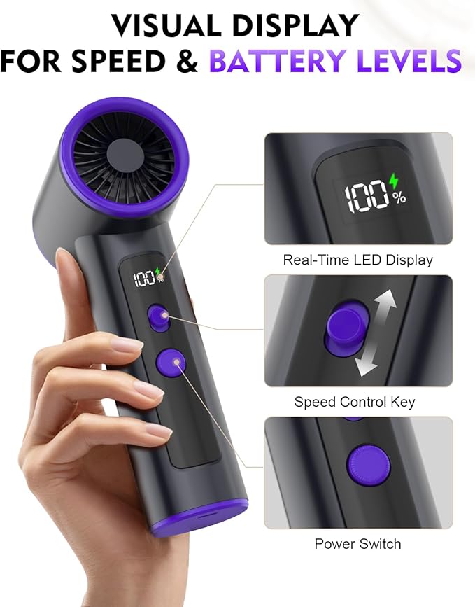 100-Speed Stepless Adjustable Mini Vacuum Cleaner: 16000PA Strong Suction Cordless Hand Held Car Vacuum and Air Duster with Digital Display Keyboard Vac for Sewing Machine Home Office Pet Hair