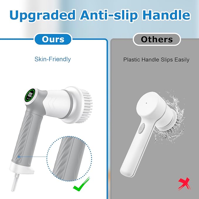 DAESUNG Electric Spin Scrubber Cordless Power Scrubber &amp Electric Cleaning Brush with 7 Replaceable Heads Dual Speed IPX7 Waterproof Handheld Scrubber for Bathroom Shower &amp Tile Cleaning