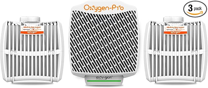 Oxygen-Pro - Starter Kit - Commercial Air Freshener and Deodorizer Wall Mounted Battery Operated Automatic Dispenser Odor Eliminator and Fragrancing System (Subtle Scent) 120 Day Supply