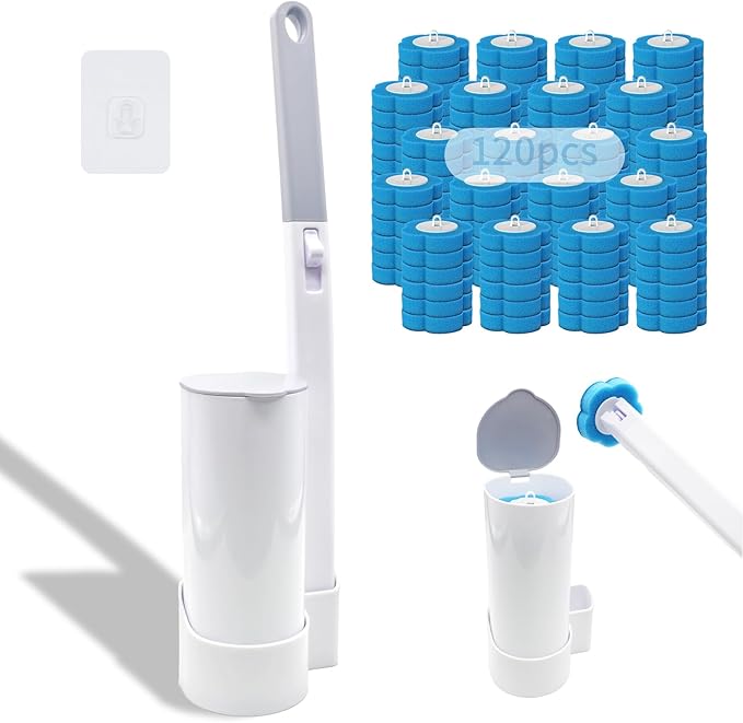 Toilet Brush with 120 Refills White Toilet Cleaning Brush Toilet Bowl Brush Toilet Brush Refill for Efficient and Deep Scrub Toilet