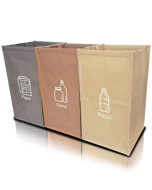 NYIKA - Recycling Organizer - Reusable Recycling Bags - Recycling Sorter - Trash Sorting Bins - 3 Compartment Recycle - Pack of 3 Bags Without Lid