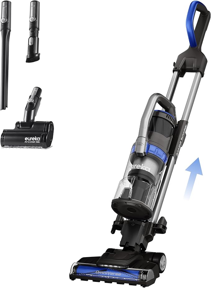 Eureka Pet Upright Vacuum Cleaner for Carpet and Hard Floor Powerful Bagless Vacuum Cleaner for Home with HEPA Filter and Pet Tool OmniVerse NEU801BL with QuickShift Technology Blue