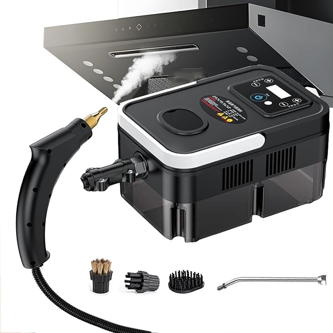Steam Cleaner 1600W High Pressure Handheld Steamer 6-Gears Adjustable Portable Steam Cleaning Machine with 3 Brushesfor Kitchen Bathroom Car Grout and TileBlack