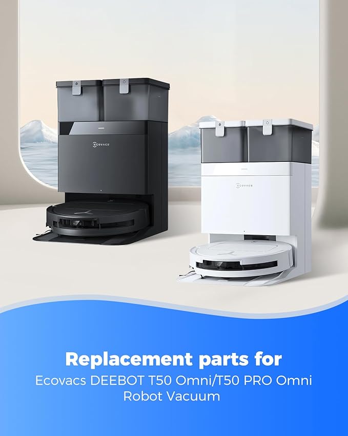 21 Pack Replacement Parts for ECOVACS DEEBOT T50 Omni/T50 PRO Omni Robot Vacuum Accessory Set 1 Main Brush 4 Side Brushes 6 Mop Pads 4 HEPA Filters 5 Dust Bags 1 Cleaning Brush