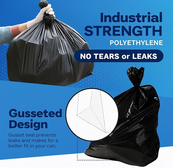 33 Gallon Trash Bags 33 x 39 Inch – 1.5 Mil Heavy Duty Black Can Liners 100 Count – Ideal for Kitchen Office Bathroom Industrial Commercial and Recycling Use