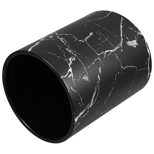 Marble Pattern Trash Can 12L Medium Lidless Plastic Wastebasket with Double-Layer Open Top Design for Home Office Bedroom Bathroom Use