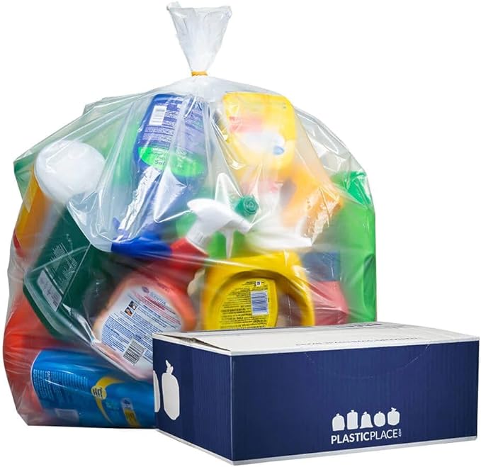 Plasticplace - W33LDC1 33 Gallon Trash Bags │ 1.2 Mil │ Clear Heavy Duty Garbage Can Liners │ 33 x 39 (100 Count)