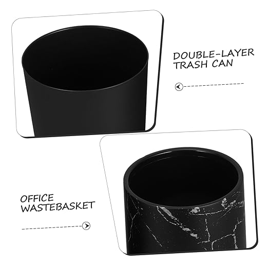 Cabilock Marble Pattern Trash Can Lidless 10L Round Waste Basket for Living Room Kitchen Bathroom Plastic Waste Bin for Home Office