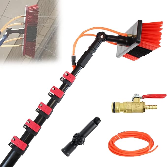 Glass Cleaning Brush Home Water Fed Telescopic Pole Kit Solar Panel Brush Rotating for Photovoltaic PanelTelescopic Water Fed Pole Brush for Window &amp Solar Panel Cleaning 7.2M Extension Kit