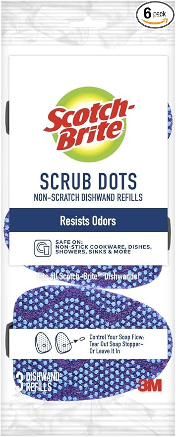 Scotch-Brite Scrub Dots Non-Scratch Dishwand Refills Dishwand Refills for Cleaning Kitchen Bathroom and Household Non-Scratch Refills Safe for Non-Stick Cookware 18 Dishwand Refills
