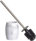 Toilet Bowl Brush and Holder with Stainless Steel Long Handle Toilet Scrubber Brush with Durable Base 360° Deep Cleaning Bristles for Bathroom Compact Set for Small Space (White)