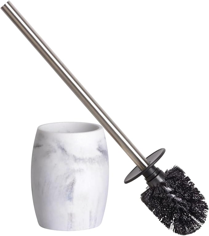 Toilet Bowl Brush and Holder with Stainless Steel Long Handle Toilet Scrubber Brush with Durable Base 360° Deep Cleaning Bristles for Bathroom Compact Set for Small Space (White)