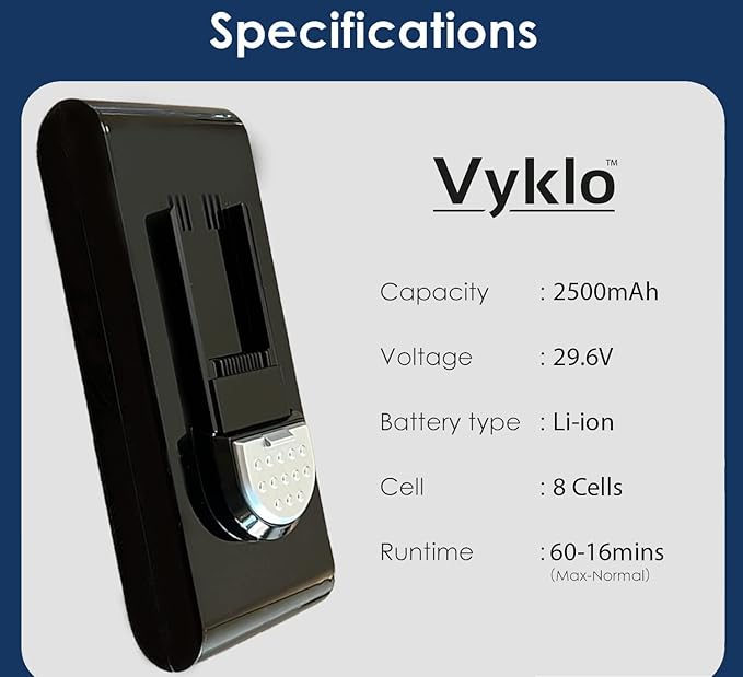V-S12 Replacement Rechargeable Battery V-S12 Cordless Stick Vacuum 2500mAh 29.6V 74Wh Wireless Vacuum Cleaner Lithium Ion Battery (V-S12 Battery) (NOT for V-B8 or VR8)
