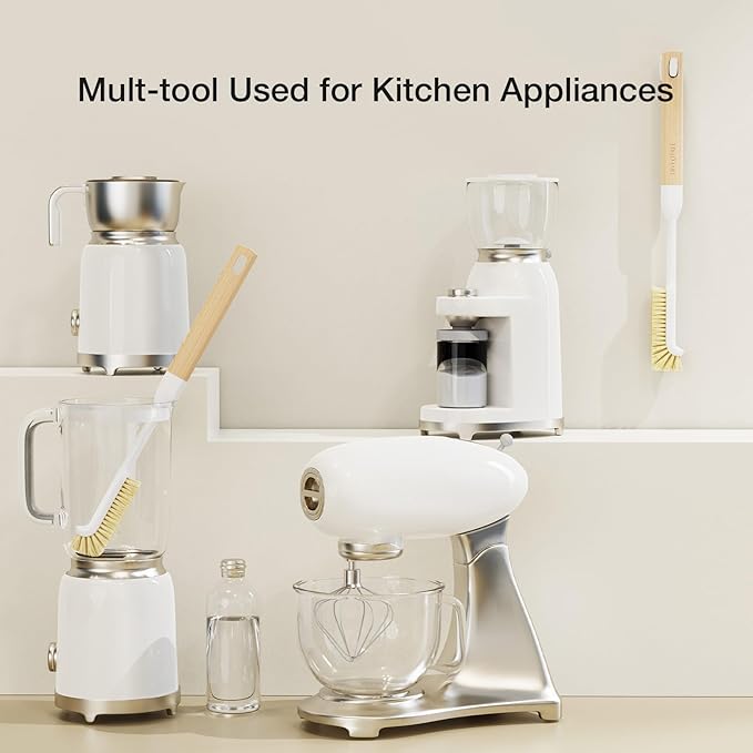 Cleaning Brush Diveotree Hard Bristle Brush for Deep Cleaning Grout Sink Cup Teapot Bottle Blender Multi-Purpose Brush wih Long Handle for Kitchen (White-2Pack)