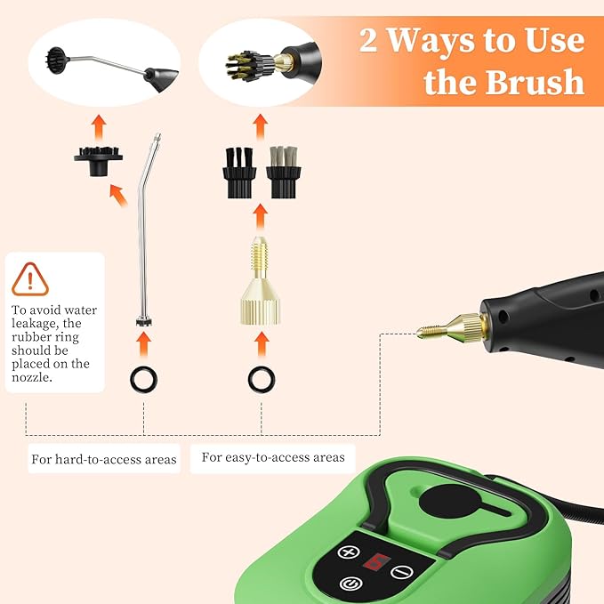 Steam Cleaner Handheld Steam Cleaner for Home Car Furniture Bathroom 2500W High Pressure Steam Cleaner 1.2L Water Capacity 6 Adjustable Speeds 4 Brush Heads Steamer for Cleaning (Green)