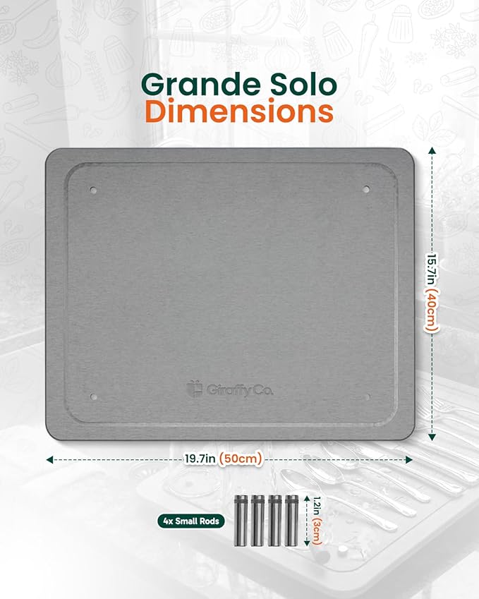 Stone Dish Drying Mat (Grande Solo) Large Quick‐Dry Drying Stone Mats for Kitchen Counter Raised Rod Support for Airflow Sandpaper Included Drying Tray for Dishes Cups &amp Bottles