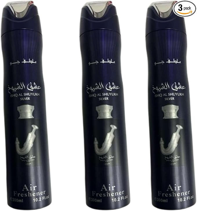 Ishq Al Shuyukh Silver Air Freshener Spray 300ml | Pack of 3 | Long-Lasting Room &amp Car Freshener