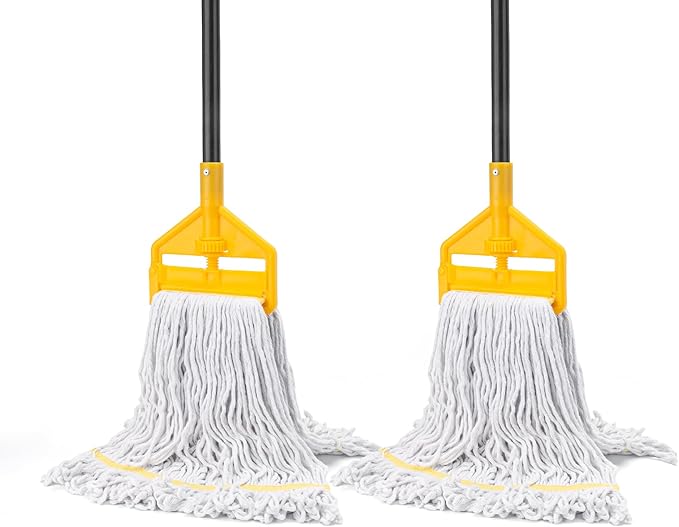 KeFanta 2 Pack Commercial Mop Heavy Duty Industrial Mops60 inch Long Handle with Looped-End String Cotton Wet Mop Head Replacement for HouseKitchenLaminateTileVinylHardwood Floor Cleaning