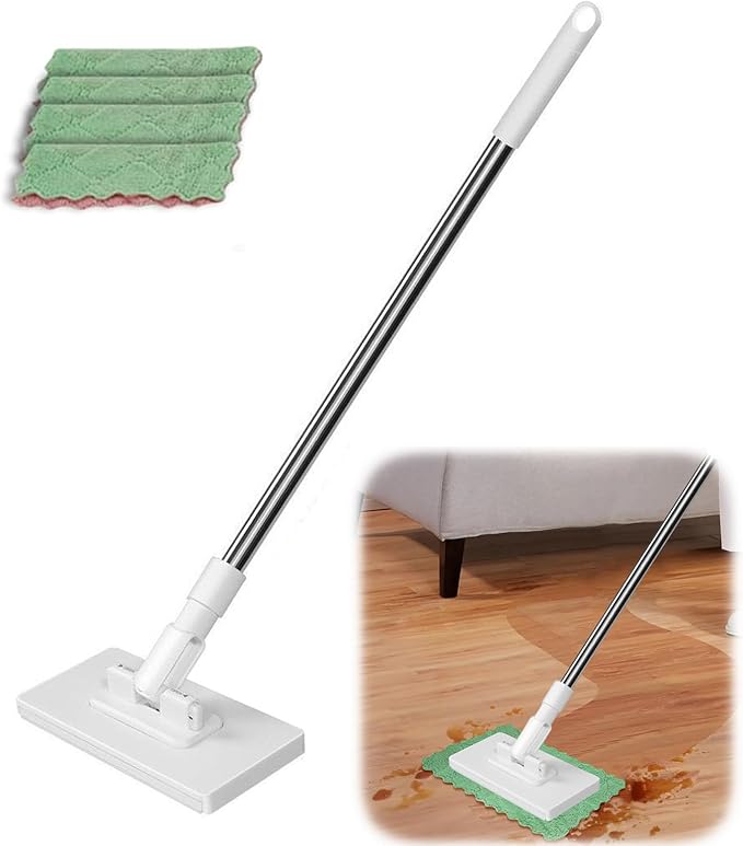 2025 Mop with Pressure Clamping System No Hand Washing One Button for Changing Automatic Clamping Cloth Floor Mop with Reusable Microfibre Cloths (White-8 Cloths)