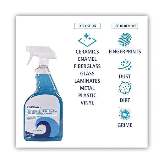 Boardwalk BWK37112A Industrial Strength Glass Cleaner with Ammonia 32 oz Trigger Bottle (Case of 12)