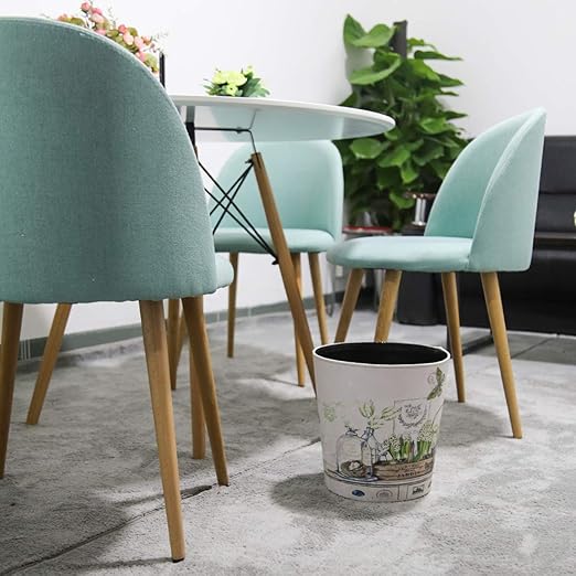 Wastebasket British Style PU Leather Round Decorative Trash Bin Garbage Can Wastebasket Without Lid for Living Room Home Office - Plants and Butterfly