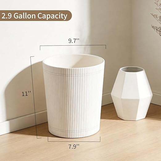 GORESE Pu Leather Trash Can 2.6 Gallon Wastebasket Small Wastepaper Basket for Office Bedroom Living Room Round Trash Bin Home Decor Cream White