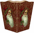 Marye-Kelley Santa Face on Red Damask Wastepaper Basket Wastebasket Decoupage Wood Decorative Wastebasket for Kitchen Bathroom Bedroom Living Room Handmade Made in The USA