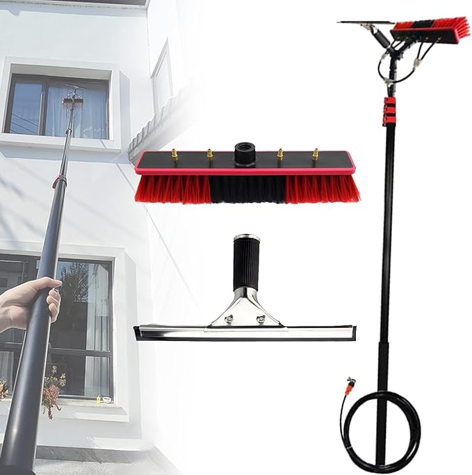 Cleaning Brush Water Fed Pole Adjustable Window Cleaning Brush Solar Panel Cleaning Brush Pole Cleaner Toolsglass Tool with Glass Scraperfor Window CleaningPhotovoltaic Panel Cleaning10.8M/36Ft