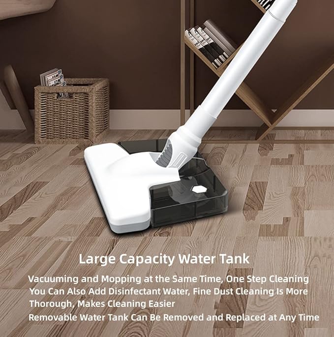 Cordless Stick Vacuum Cleaner and Mop All in One Cordless Wet Dry Vacuum Cleaner with Water Tank 30 Min-Running 12000Pa Suction Upright Vacuum Cleaner and Mop Combo for Hard Floor Pet Hairs (White)