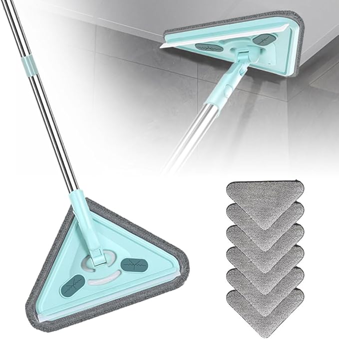 Multifunctional Triangle Mop Spliced Wall Mop with Long Handle 360° Rotatable Adjustable Cleaning Mops Household Rotating Mops for Wall Ceiling Window Floor (with 6 Cloth 1.5M)