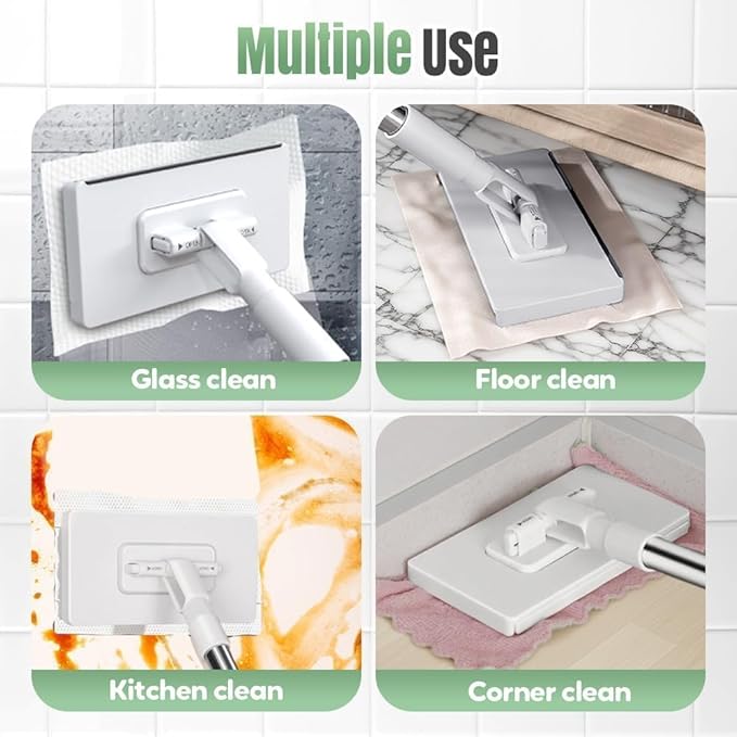 Convenient Cloth Changing Mini Mop with 5 Reusable Cloths Long Handle 360° Rotating Small Flat Mop with One-Click Snap Grip Disposable Lazy Clip Mops for Dry &amp Wet Cleaning (2)
