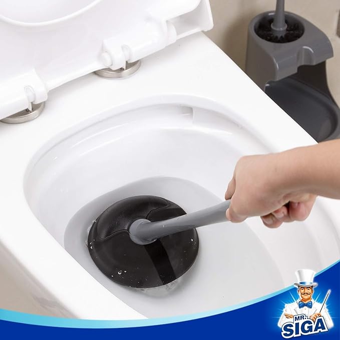 MR.SIGA Toilet Plunger and Bowl Brush Combo for Bathroom Cleaning Gray 2 Sets