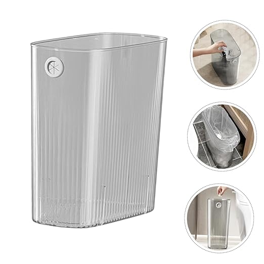 Lurrose Slim Trash Can for Narrow Spaces Design Versatile Bathroom Wastebasket for Bedroom Kitchen and Living Room Plastic Garbage Bin