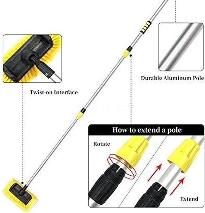 Solar Panel Cleaning Brush 2pcs Automatic Telescopic Long Pole Water Spray Brush Car Windshield Window Cleaner S Cleaning ToolWater Fed Pole(Yellow)
