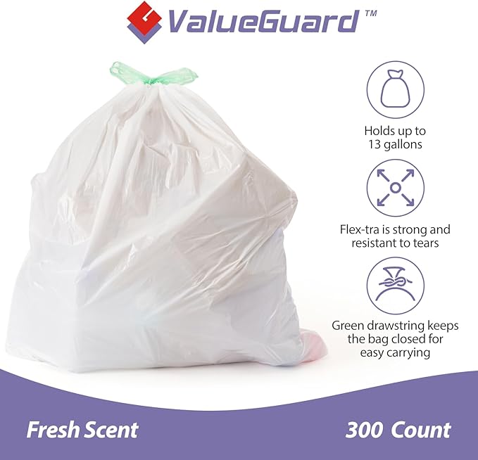 Trash Bags Garbage Bag 13 Gallon Drawstring Tall Waste Bag for Kitchen Office Party 0.6 Mil (300 Count)