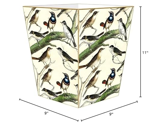 Vintage Birds on Branches Wastepaper Basket Decoupage Wood Flat Top Wastebasket for Kitchen Bathroom Bedroom Living Room Handmade Made in the USA décor home décor accents decorative stora
