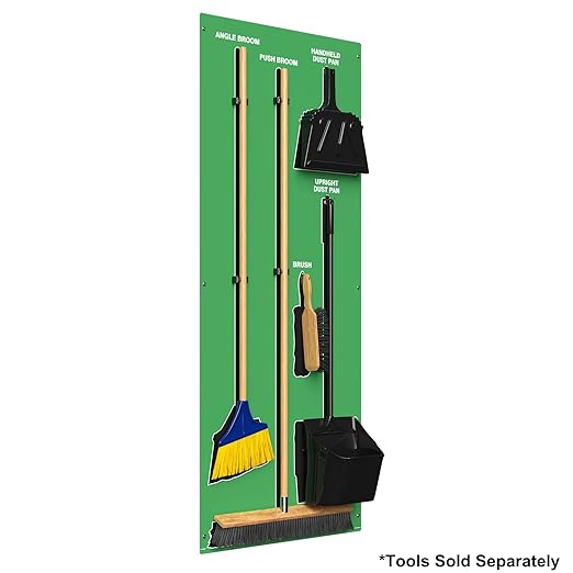 Clean &amp Sweep 5S Shadow Board/Wall Mount Broom Holder 68 x 30 Board 5S Cleaning Station - Board Only Tools Sold Separately Made in The USA by AccuformNMC Green/Black PSB114GNBK